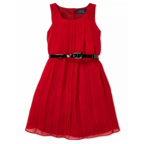 Polo Ralph Lauren Other - Polo Ralph Lauren Red Belted Chiffon A-Line Dress
